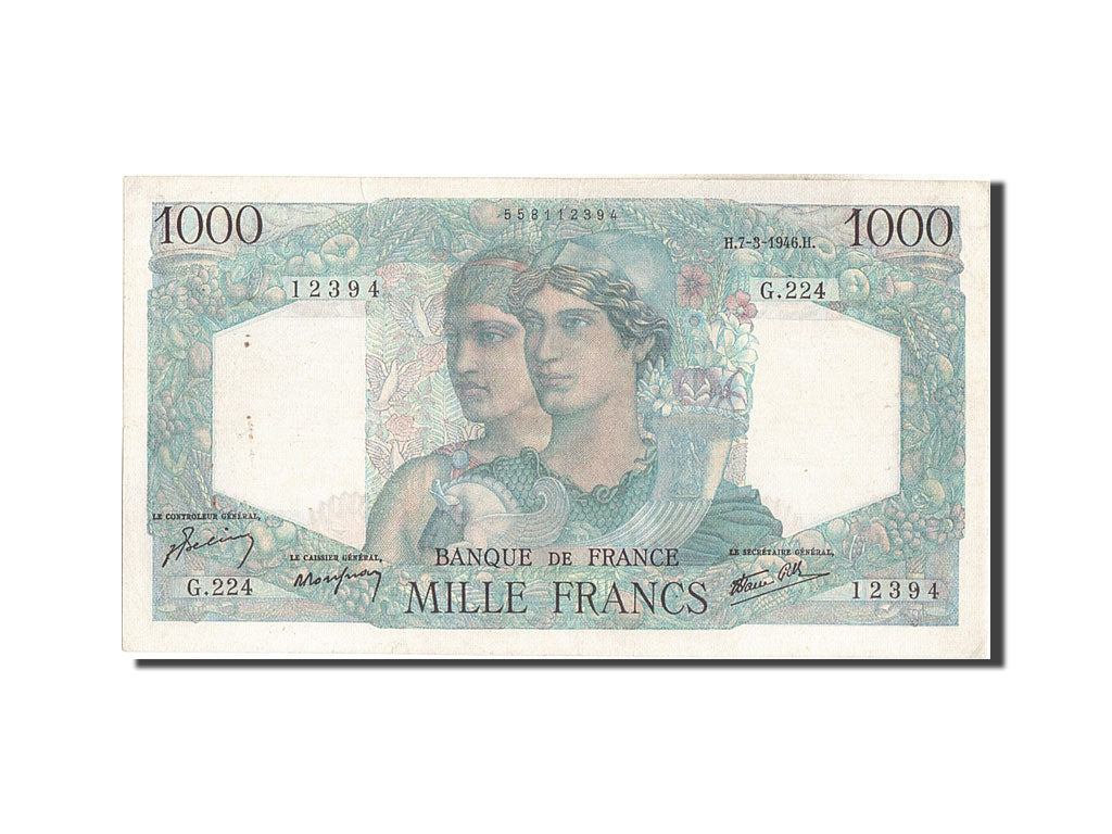 Banknote, France, 1000 Francs, 1 000 F 1945-1950 ''Minerve et Hercule'', 1946