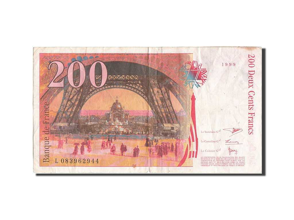 France, 200 Francs, 200 F 1995-1999 ''Eiffel'', 1999, KM #159c, VF(30-35),...