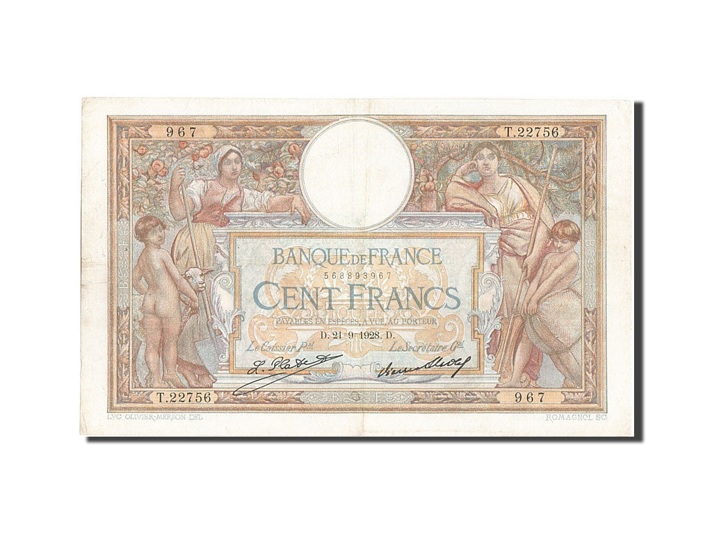 Banknote, France, 100 Francs, 100 F 1908-1939 ''Luc Olivier Merson'', 1928