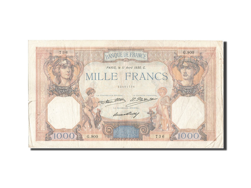 Billete, Francia, 1000 Francs, 1 000 F 1927-1940 ''Cérès et Mercure'', 1930