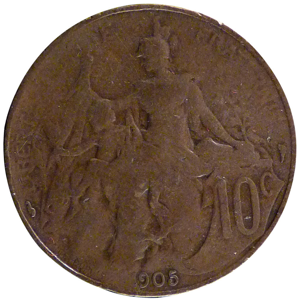 FRANCE, Dupuis, 10 Centimes, 1905, Paris, KM #843, VF(20-25), Bronze, 30,...