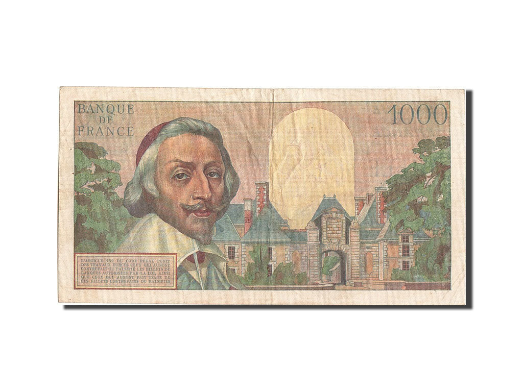 Banknote, France, 10 Nouveaux Francs on 1000 Francs, 1955-1959 Overprinted with