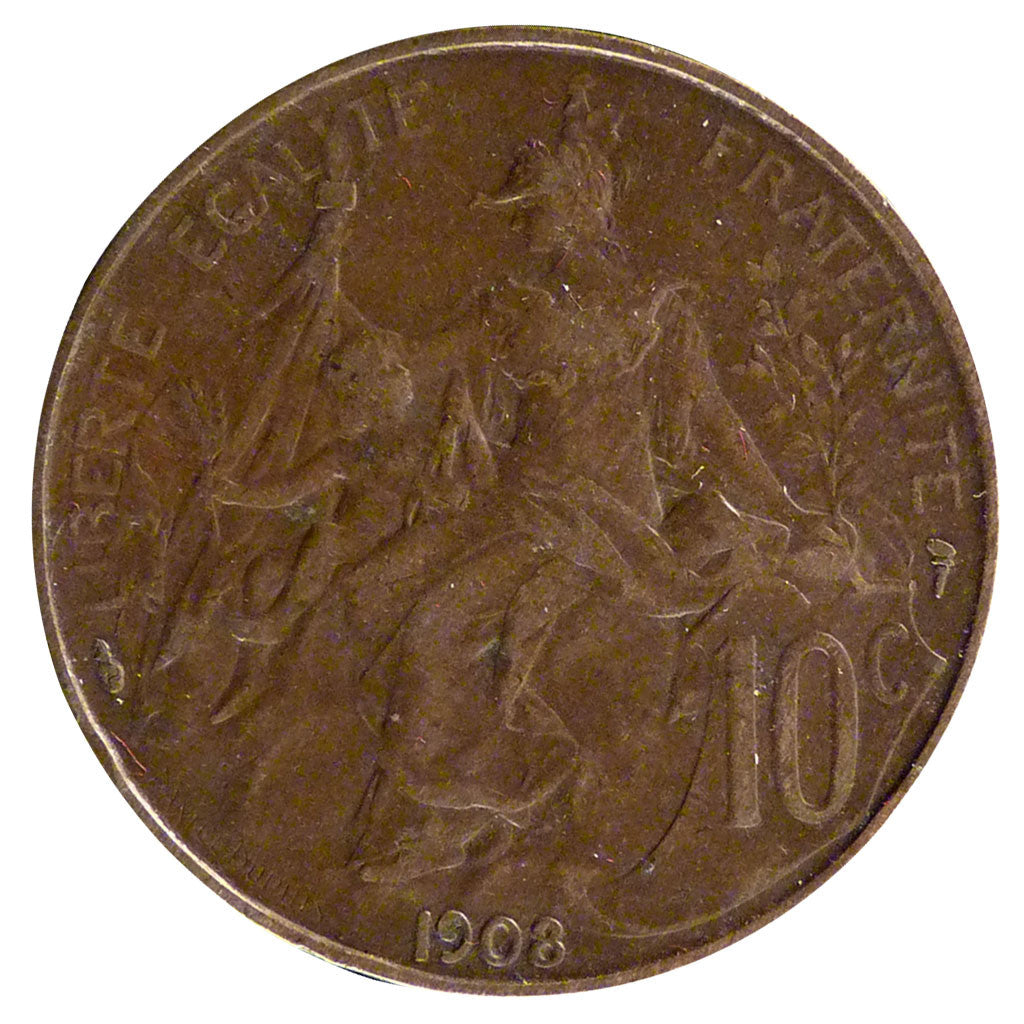 FRANCE, Dupuis, 10 Centimes, 1908, Paris, KM #843, AU(50-53), Bronze, 30,...
