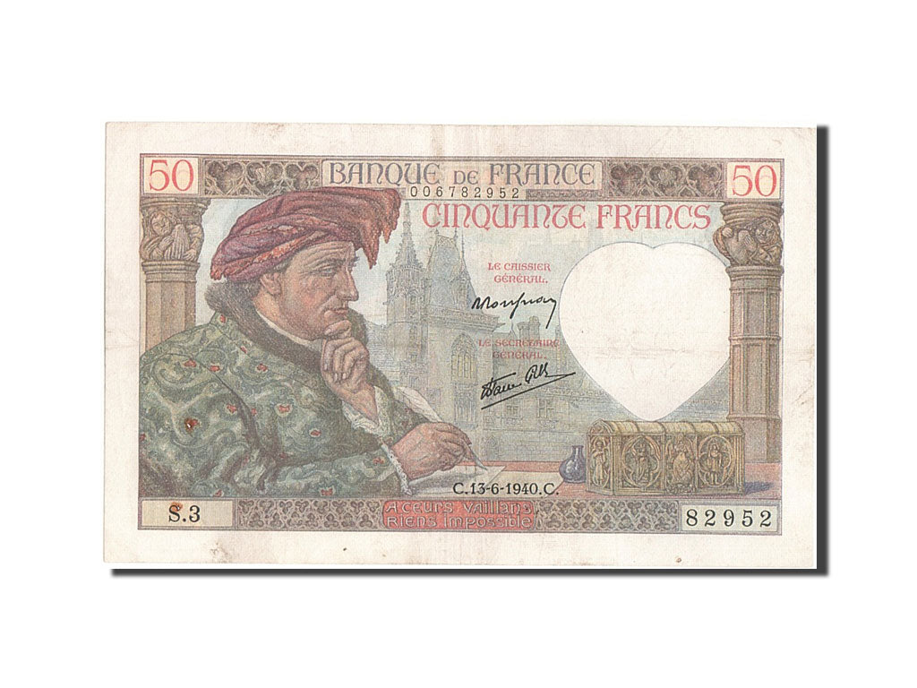 France, 50 Francs, 50 F 1940-1942 ''Jacques Coeur'', 1940, KM #93, 1940-06-13,..