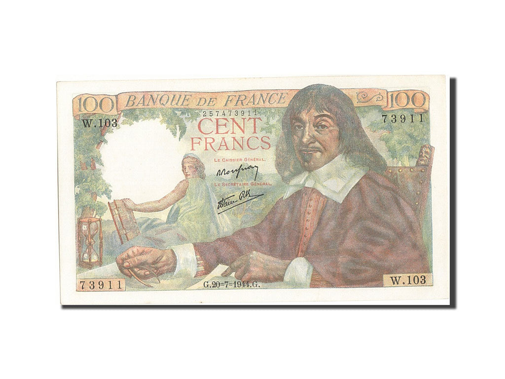 France, 100 Francs, 100 F 1942-1944 ''Descartes'', 1944, KM #101a, 1944-07-20,..
