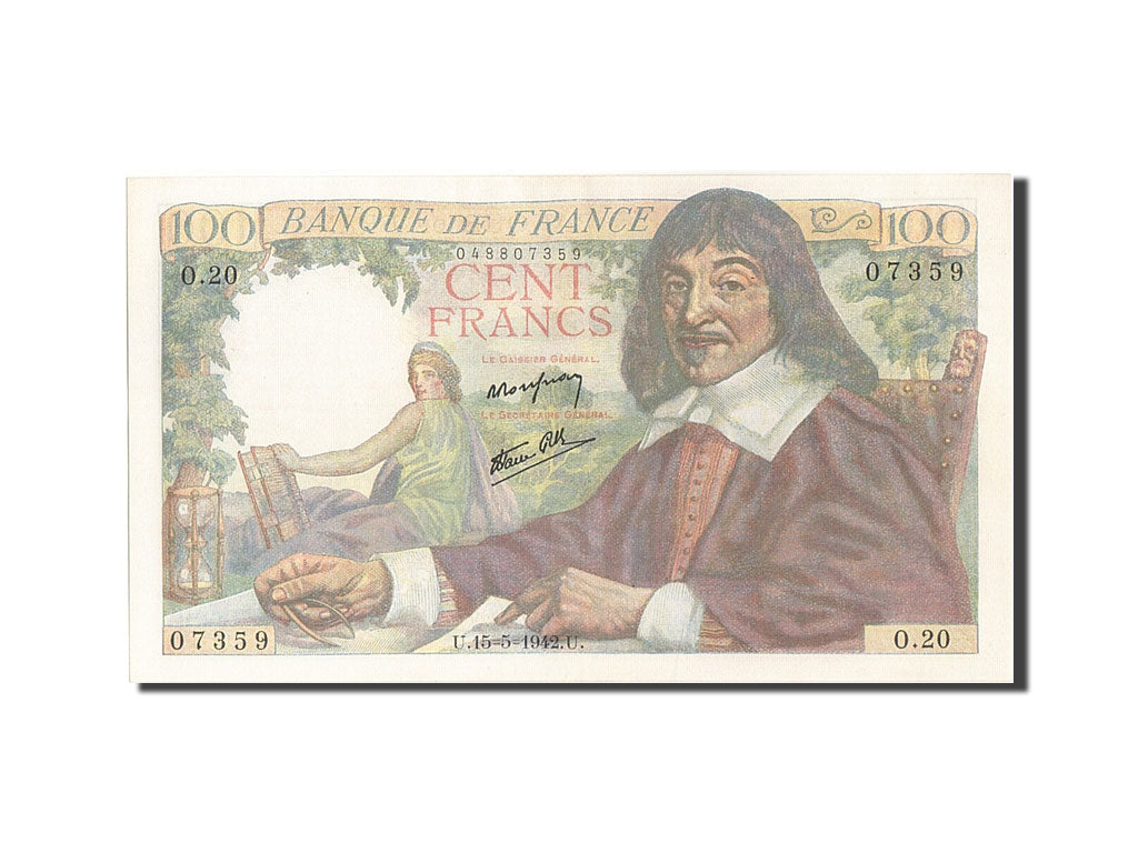 France, 100 Francs, 100 F 1942-1944 ''Descartes'', 1942, KM #101a, 1942-05-15,..