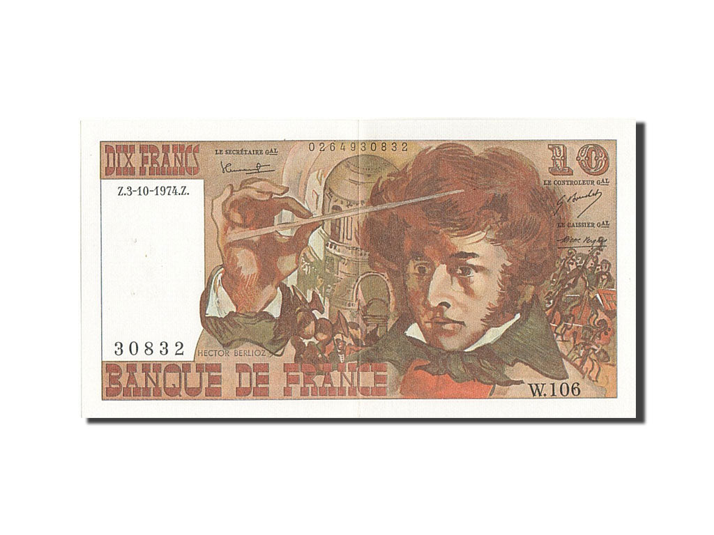 France, 10 Francs, 10 F 1972-1978 ''Berlioz'', 1974, KM #150a, 1974-10-03,...