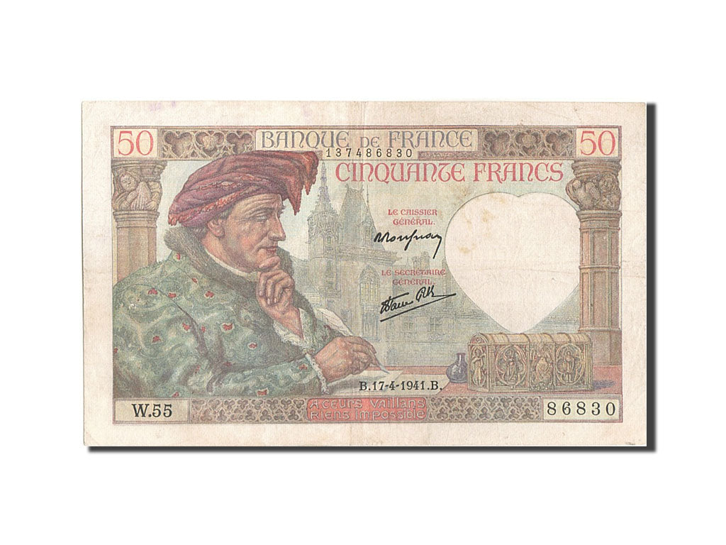 Banknote, France, 50 Francs, 50 F 1940-1942 ''Jacques Coeur'', 1941, 1941-04-17