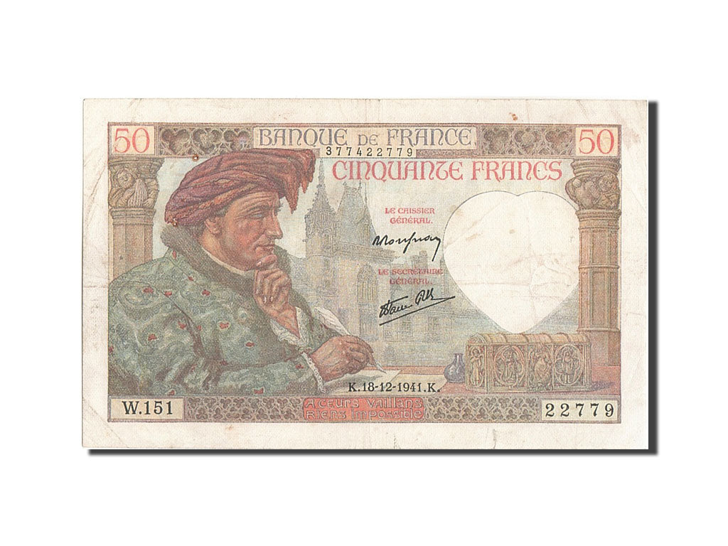 France, 50 Francs, 50 F 1940-1942 ''Jacques Coeur'', 1941, KM #93, 1941-12-18,..