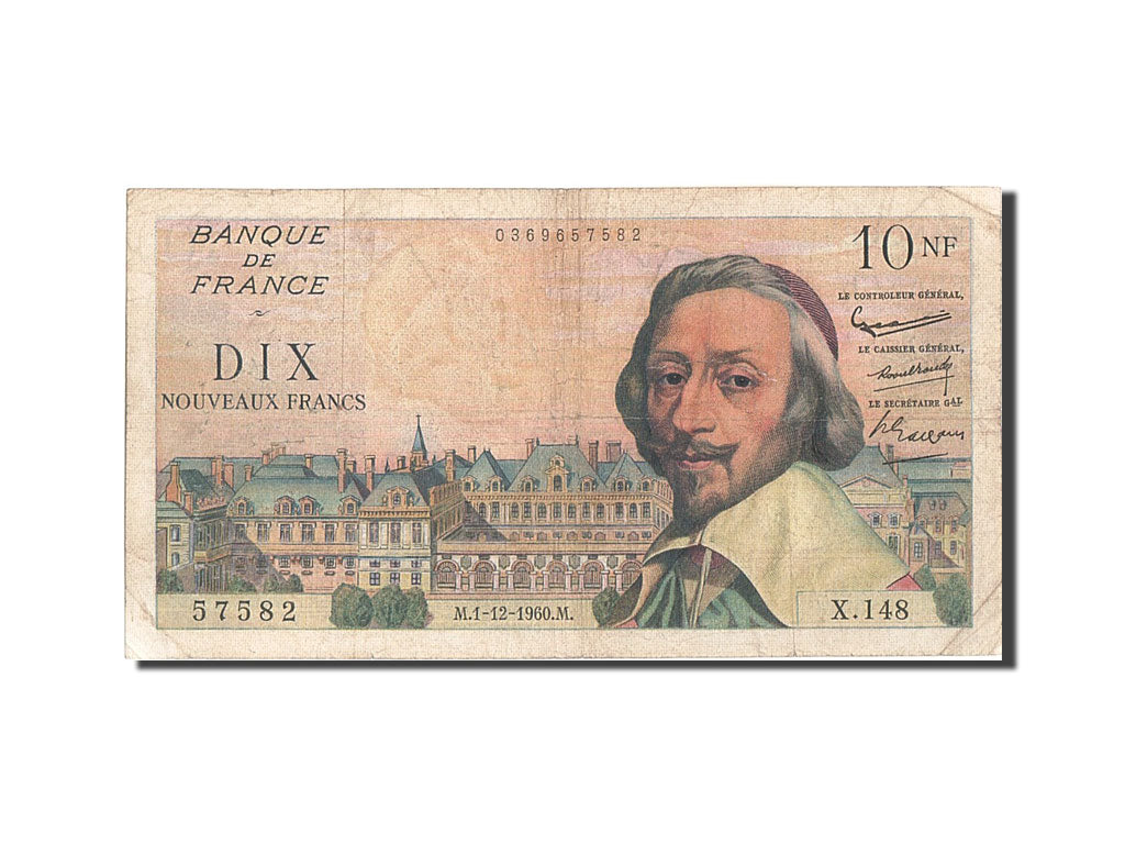 France, 10 Nouveaux Francs, 10 NF 1959-1963 ''Richelieu'', 1960, KM #142a,...
