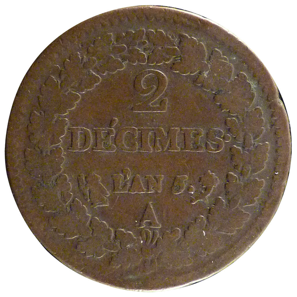 Francia, 2 Décimes, 1797, Paris, MB, Bronzo, Gadoury:300