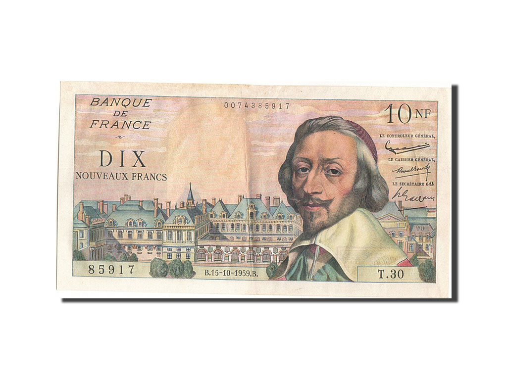 France, 10 Nouveaux Francs, 10 NF 1959-1963 ''Richelieu'', 1959, KM #142a,...