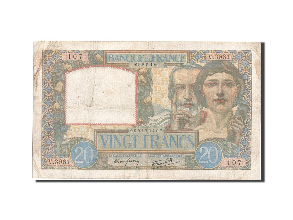 Biljet, Frankrijk, 20 Francs, 20 F 1939-1942 ''Science et Travail'', 1941