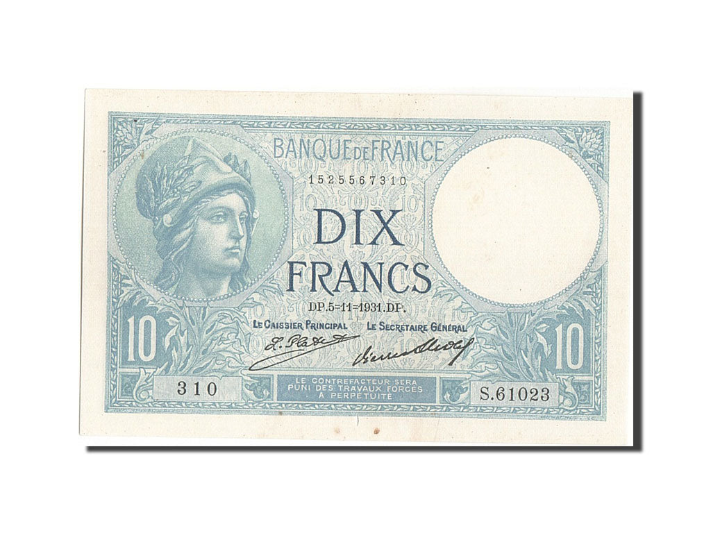 France, 10 Francs, 10 F 1916-1942 ''Minerve'', 1931, KM #73d, 1931-11-05,...