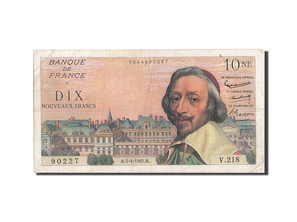France, 10 Nouveaux Francs, 10 NF 1959-1963 ''Richelieu'', 1962, KM #142a,...
