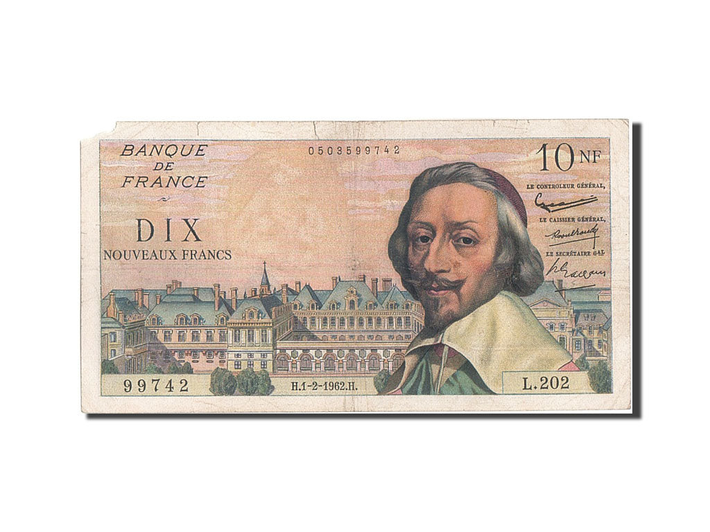 France, 10 Nouveaux Francs, 10 NF 1959-1963 ''Richelieu'', 1962, KM #142a,...