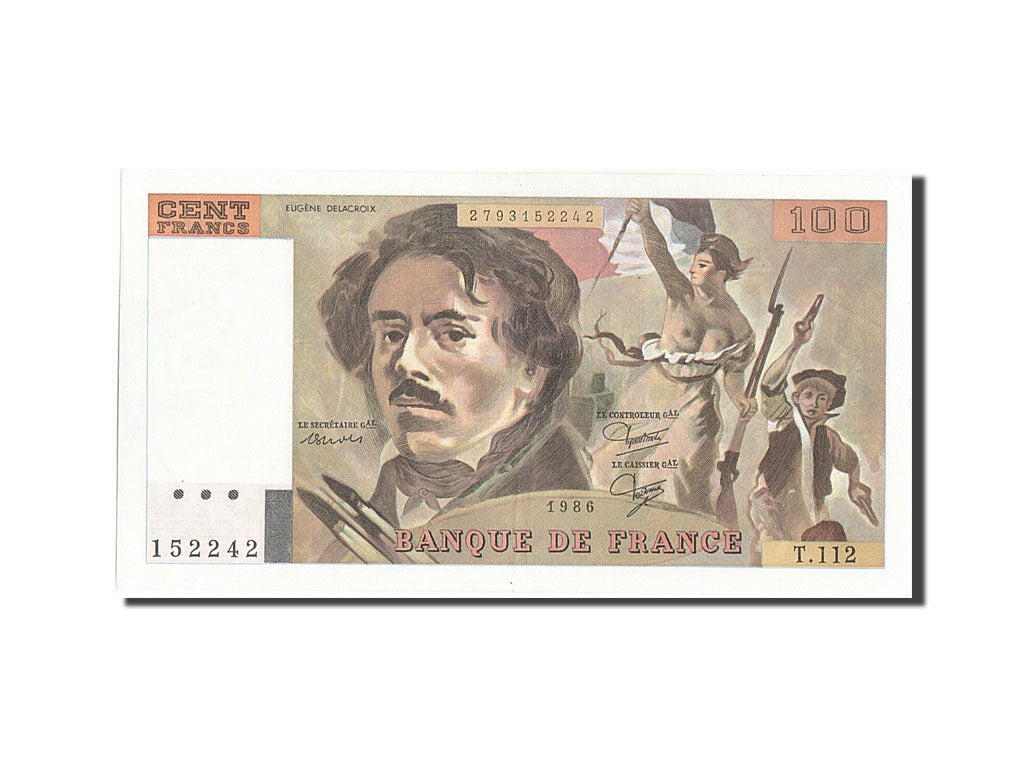 France, 100 Francs, 100 F 1978-1995 ''Delacroix'', 1986, KM #154b, AU(50-53),...