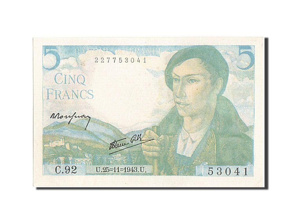 Banconote, Francia, 5 Francs, 5 F 1943-1947 ''Berger'', 1943, 1943-11-25, FDS