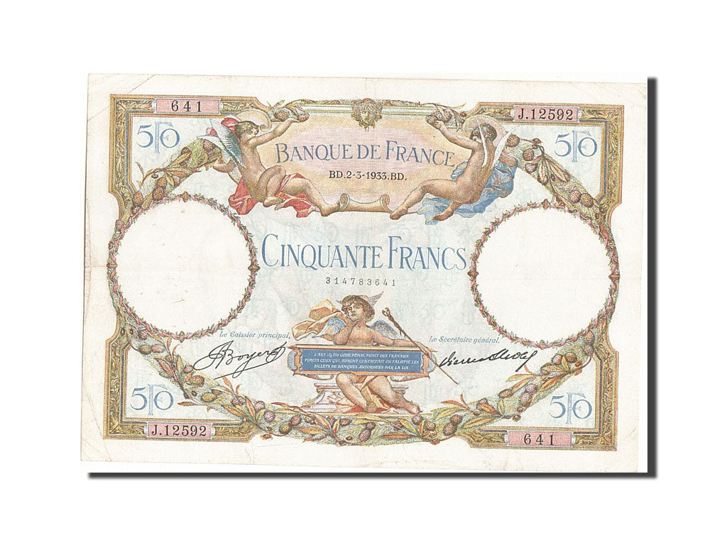 France, 50 Francs, 50 F 1927-1934 ''Luc Olivier Merson'', 1933, KM #80a,...