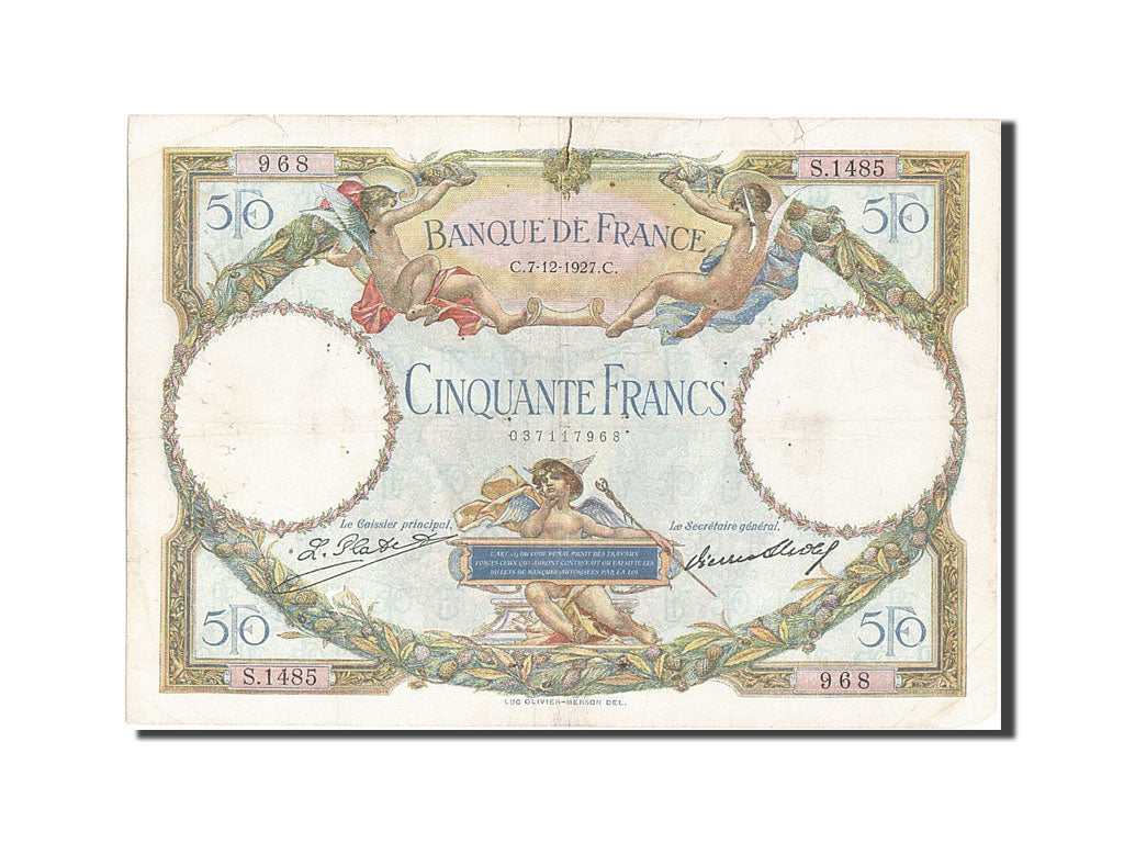 France, 50 Francs, 50 F 1927-1934 ''Luc Olivier Merson'', 1927, KM #77a,...
