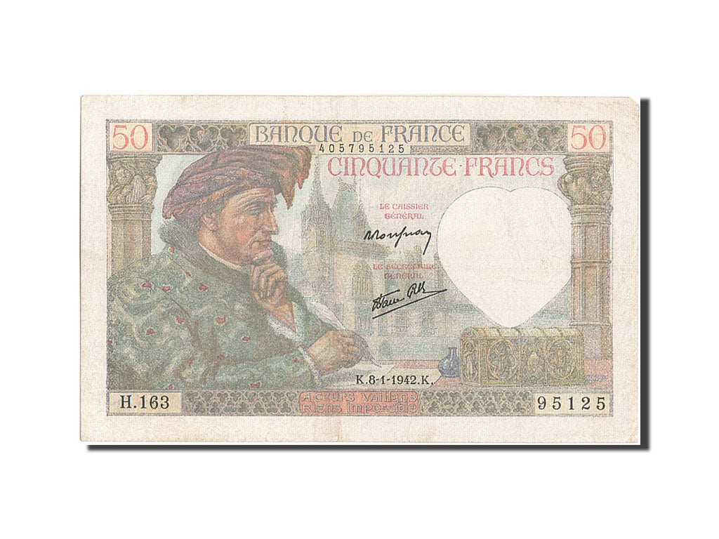 France, 50 Francs, 50 F 1940-1942 ''Jacques Coeur'', 1942, KM #93, 1942-01-08,..