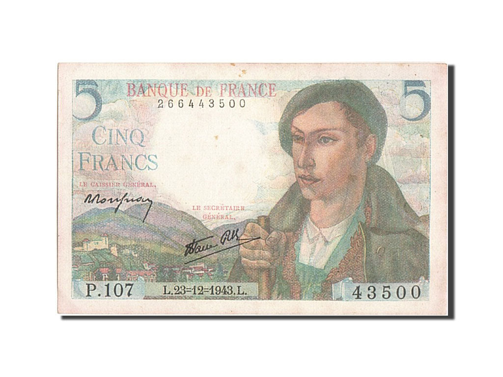 Banconote, Francia, 5 Francs, 5 F 1943-1947 ''Berger'', 1943, 1943-12-23, BB