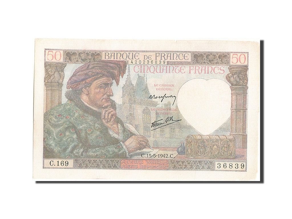 France, 50 Francs, 50 F 1940-1942 ''Jacques Coeur'', 1942, KM #93, 1942-05-15,..