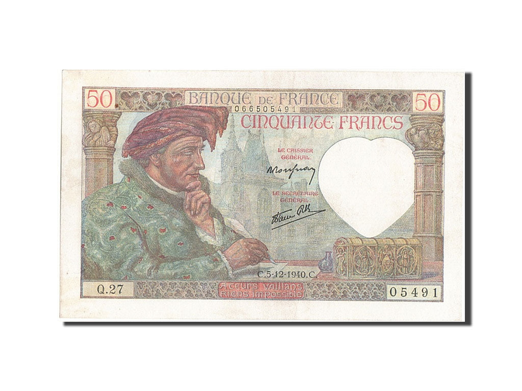 Banknote, France, 50 Francs, 50 F 1940-1942 ''Jacques Coeur'', 1940, 1940-12-05