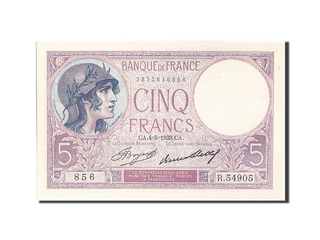 Billet, France, 5 Francs, 5 F 1917-1940 ''Violet'', 1933, 1933-05-04, SPL