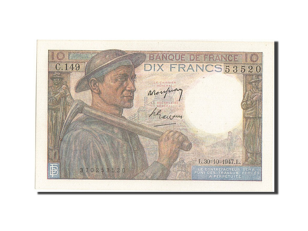 Banknote, France, 10 Francs, 10 F 1941-1949 ''Mineur'', 1947, 1947-10-30