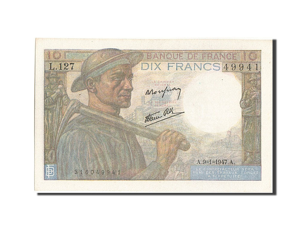 Francia, 10 Francs, 10 F 1941-1949 ''Mineur'', 1947, KM:99e, 1947-01-09, SPL-...