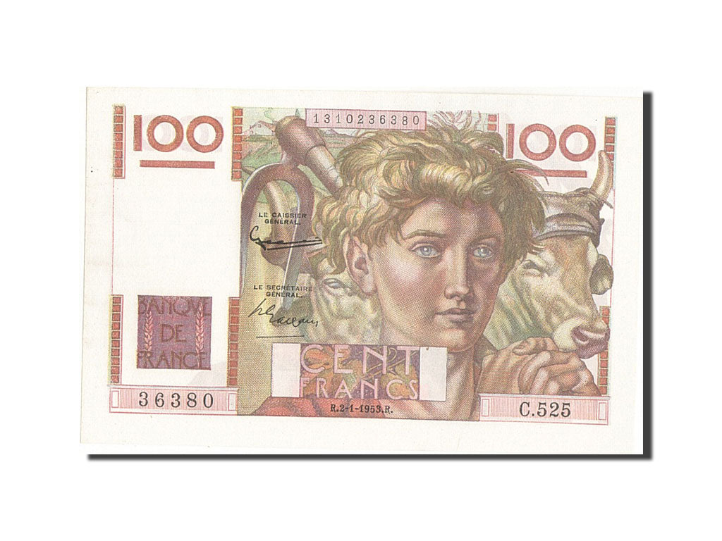 Billet, France, 100 Francs, 100 F 1945-1954 ''Jeune Paysan'', 1953, 1953-01-02