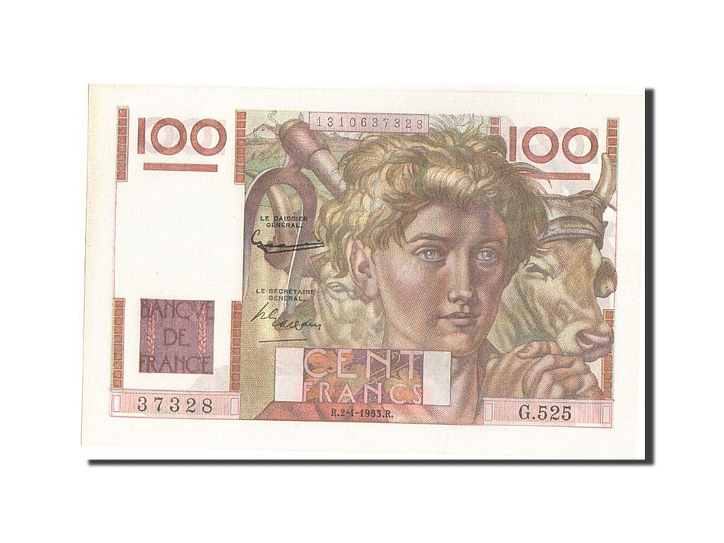 Biljet, Frankrijk, 100 Francs, 100 F 1945-1954 ''Jeune Paysan'', 1953