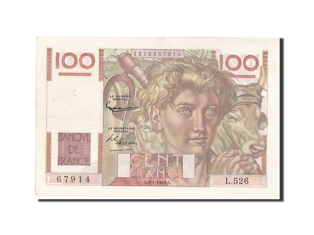 France, 100 Francs, 100 F 1945-1954 ''Jeune Paysan'', 1953, KM #128d,...
