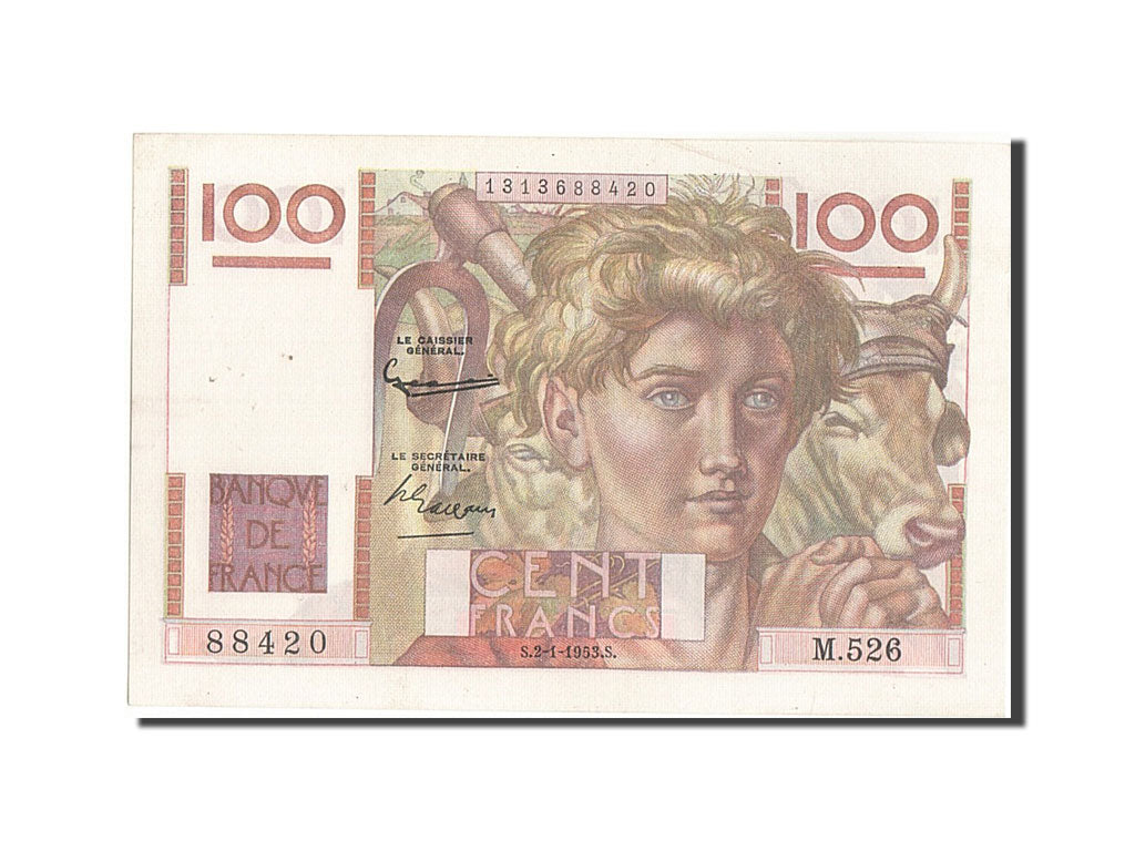 France, 100 Francs, 100 F 1945-1954 ''Jeune Paysan'', 1953, KM #128d,...