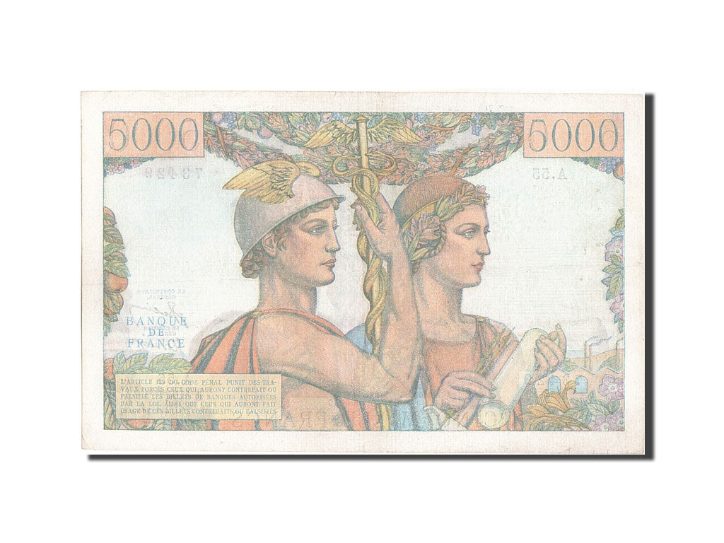 France, 5000 Francs, 5 000 F 1949-1957 ''Terre et Mer'', 1951, KM #131b,...