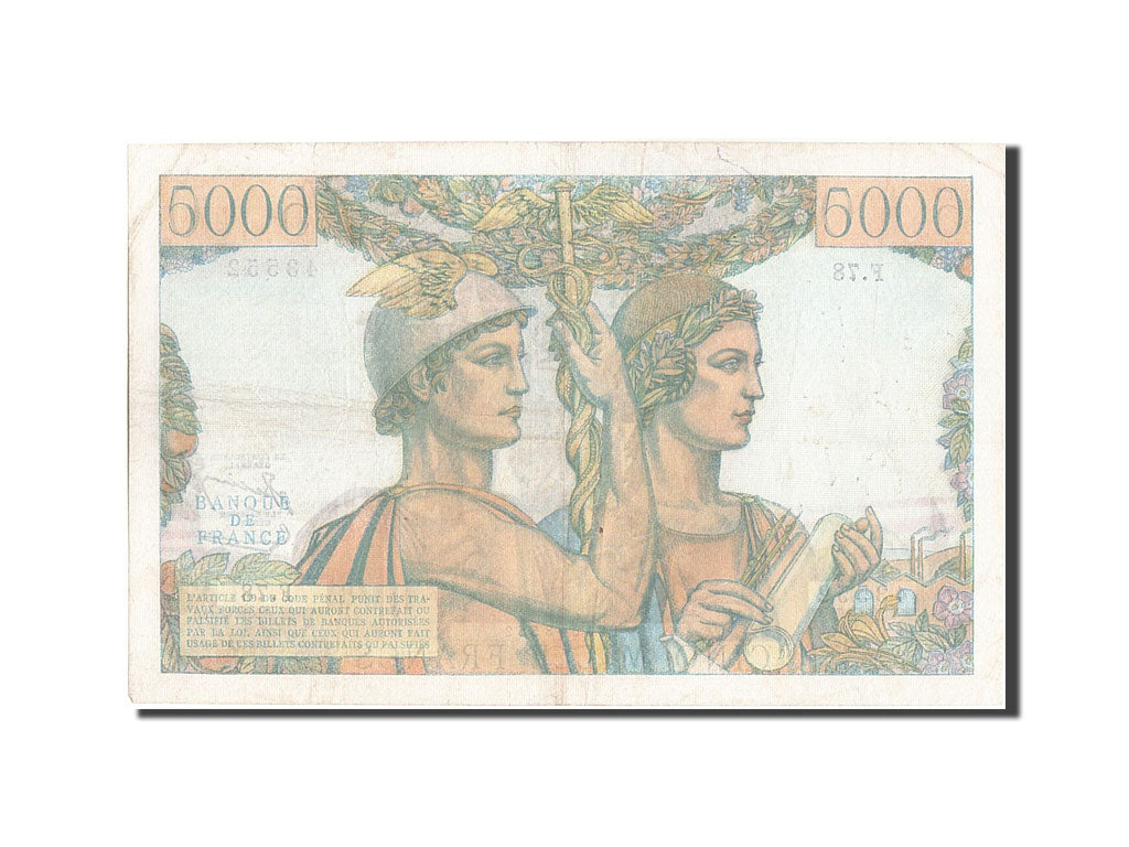 France, 5000 Francs, 5 000 F 1949-1957 ''Terre et Mer'', 1951, KM #131c,...