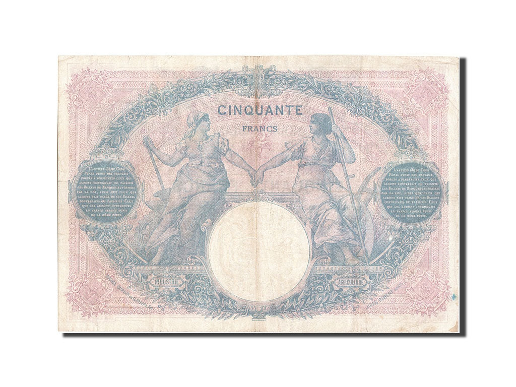 Francia, 50 Francs, 50 F 1889-1927 ''Bleu et Rose'', 1919, KM:64e, 1919-05-05...