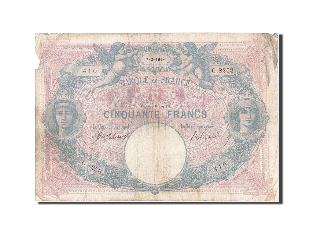 Banconote, Francia, 50 Francs, 50 F 1889-1927 ''Bleu et Rose'', 1919