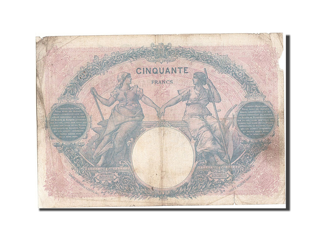 Banconote, Francia, 50 Francs, 50 F 1889-1927 ''Bleu et Rose'', 1919