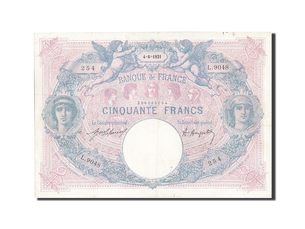 France, 50 Francs, 50 F 1889-1927 ''Bleu et Rose'', 1921, KM #64e, 1921-06-04,..
