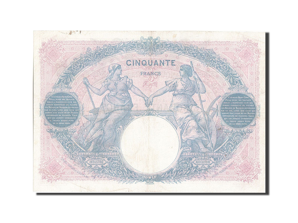 France, 50 Francs, 50 F 1889-1927 ''Bleu et Rose'', 1921, KM #64e, 1921-06-04,..