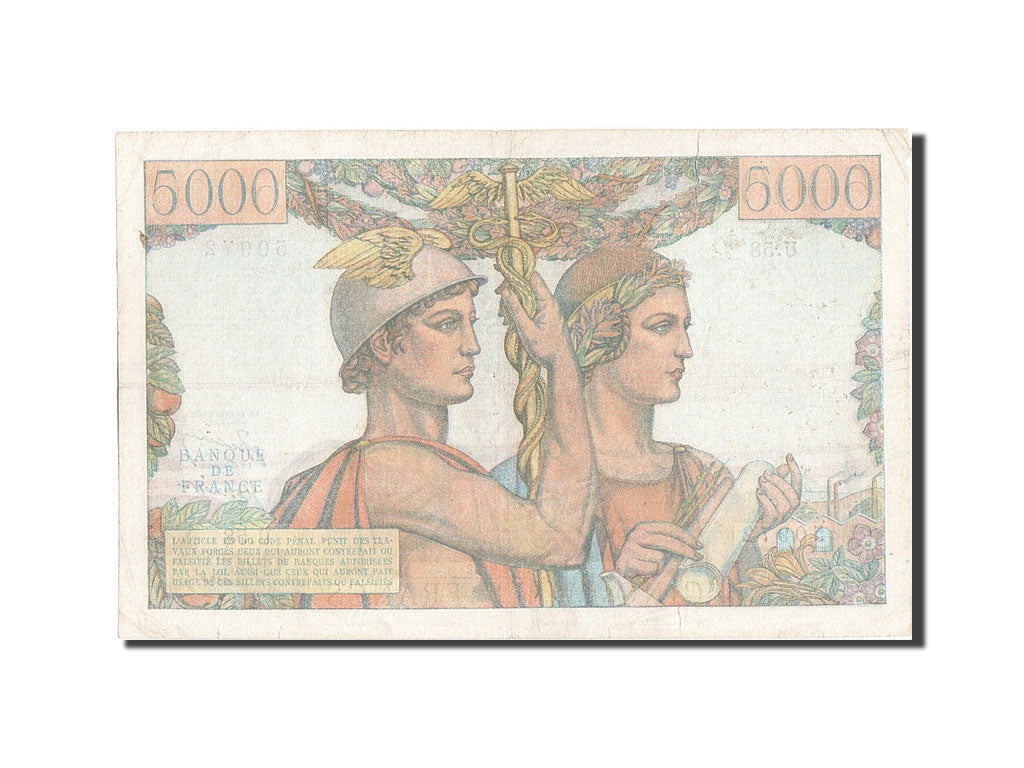 Geldschein, Frankreich, 5000 Francs, 5 000 F 1949-1957 ''Terre et Mer'', 1951