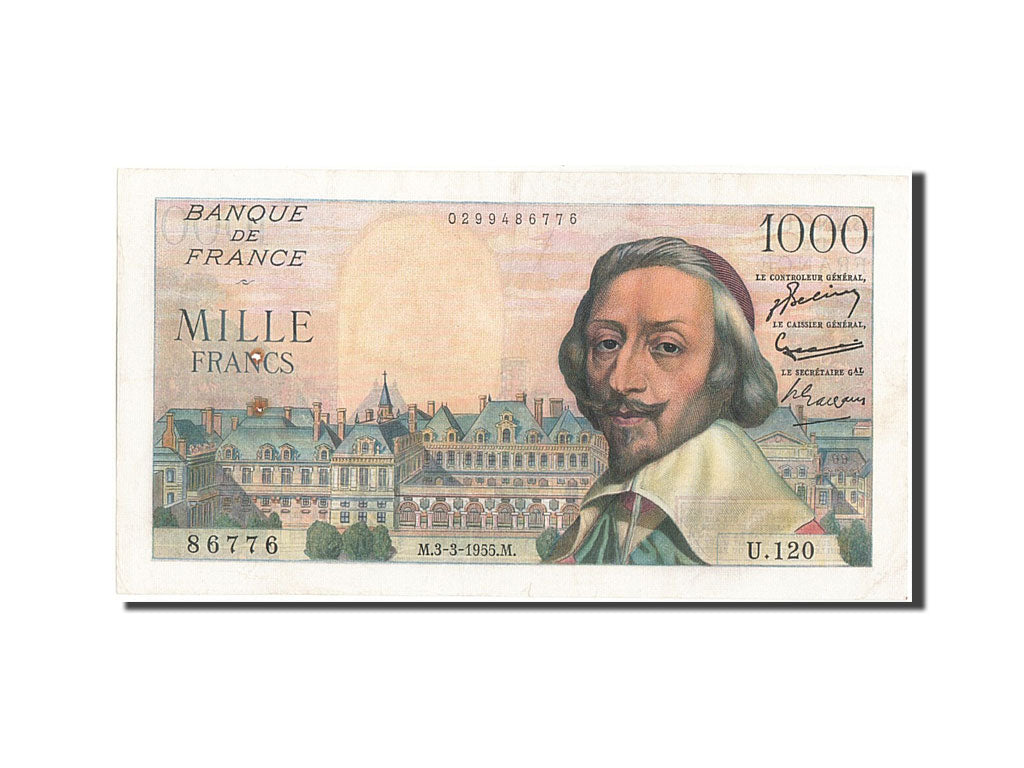 Banknote, France, 1000 Francs, 1 000 F 1953-1957 ''Richelieu'', 1955
