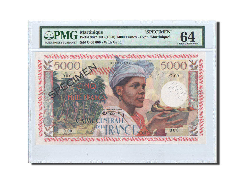 Martinique, 5000 Francs, 1960, SPECIMEN, KM:36s, PMG Ch UNC 64
