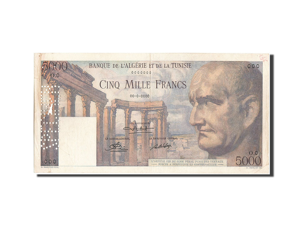 Billete, 5000 Francs, Túnez, MBC+