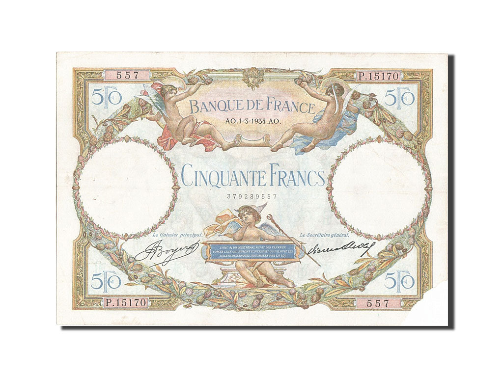 France, 50 Francs, 50 F 1927-1934 ''Luc Olivier Merson'', 1934, KM #80b,...