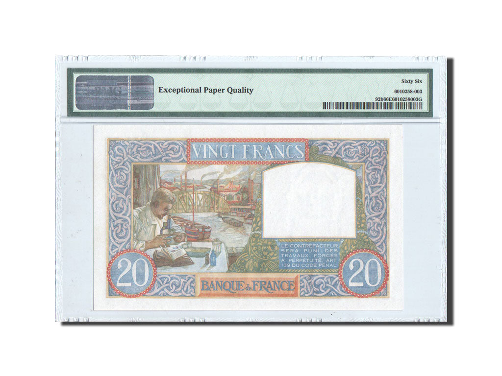 France, 20 Francs, Science et Travail, 1940, KM:92b, PMG Gem UNC 66
