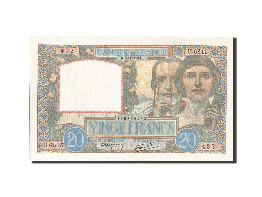 Banknote, France, 20 Francs, 20 F 1939-1942 ''Science et Travail'', 1941