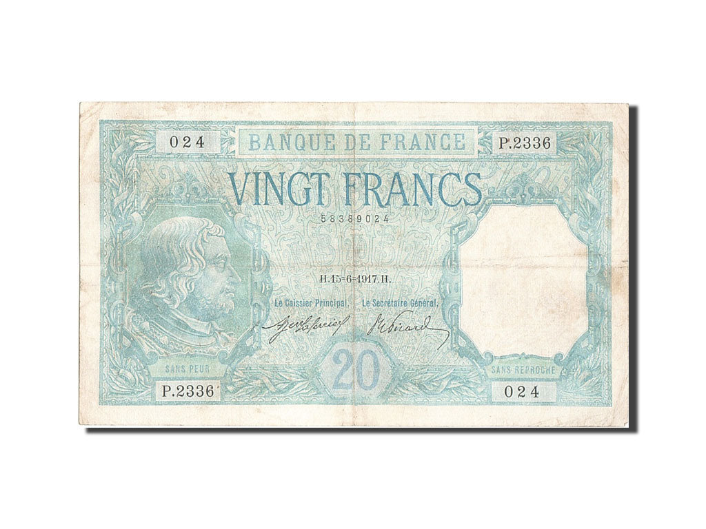 Billet, France, 20 Francs, 20 F 1916-1919 ''Bayard'', 1917, 1917-06-15, TTB